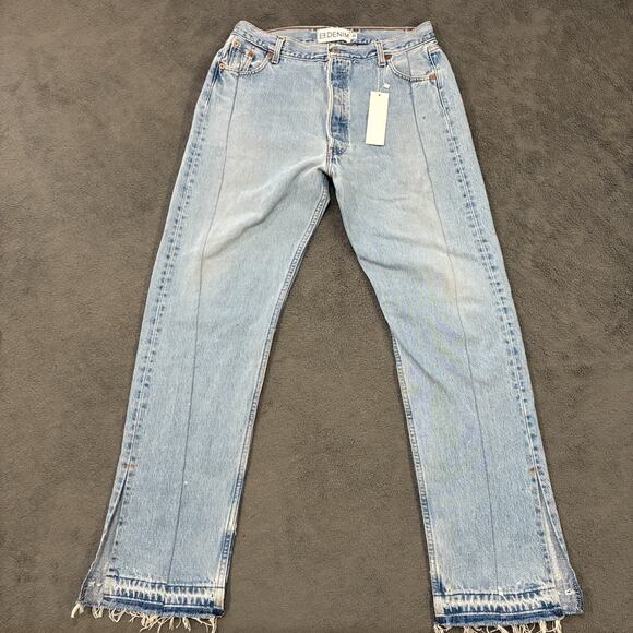 EB Denim Jeans Blue Unraveled Straight Leg Light Wash Destressed Women's Size 31 - Picture 1 of 14